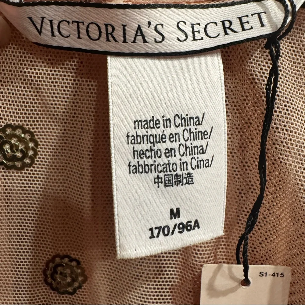 NWT Victoria’s Secret Bodysuit Sheer Peach Gold Sequin Dots Size M